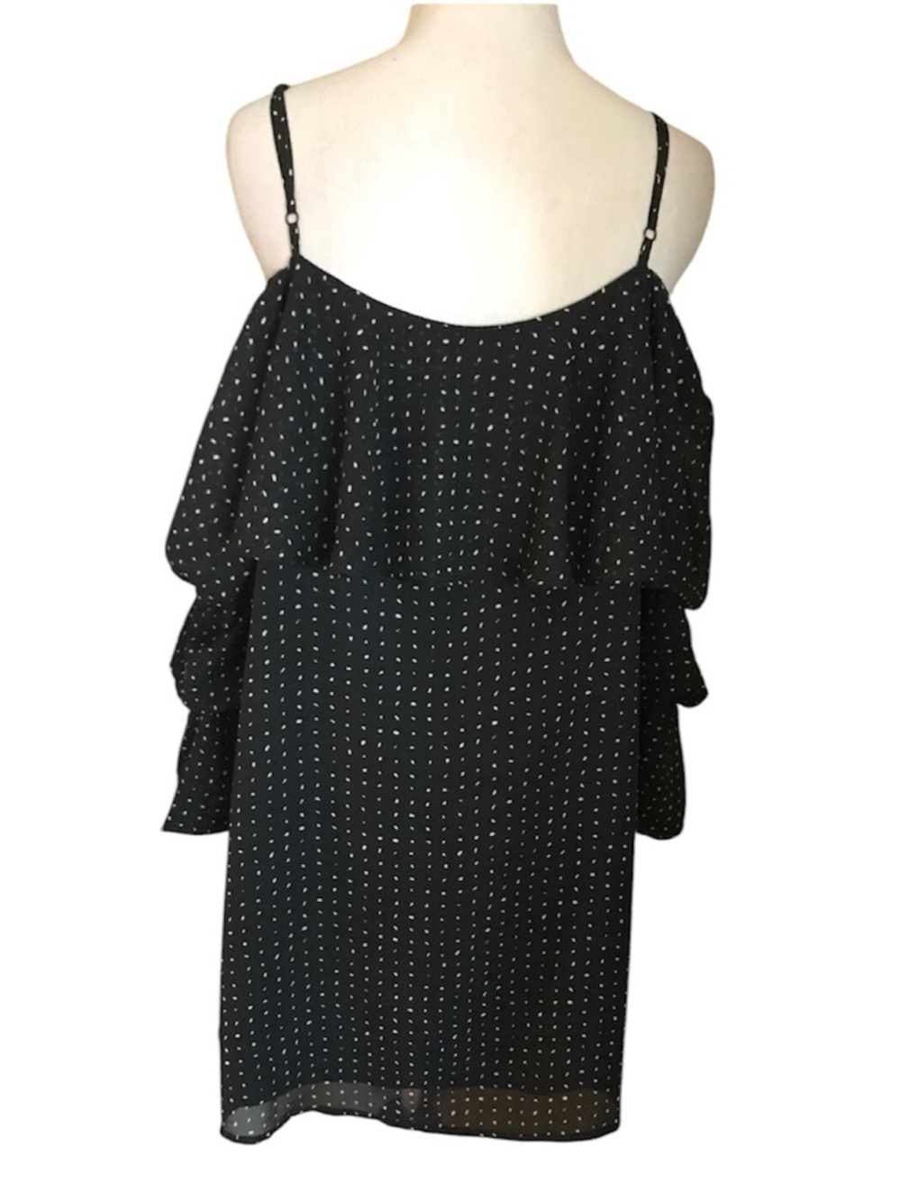 Lucca Black & White Polka Dot Cold-Shoulder Rufffled Mini Dress Size XS